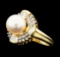 0.60 ctw Diamond and Pearl Ring - 14KT Yellow Gold