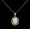 3.42 ctw Opal and Diamond Pendant - 14KT White Gold