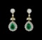 4.66 ctw Emerald And Diamond Earrings - 18KT Yellow Gold with Rhodium Plating