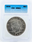 1928 $1 Peace Silver Dollar Coin ICG MS62