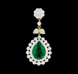 3.61 ctw Emerald And Diamond Pendant - 18KT Yellow Gold with Rhoidum Plating