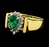 1.00 ctw Emerald and Diamond Ring - 18KT Yellow Gold