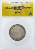 1753 Nepal Mohar Kingdom of Kathmandu Coin ANACS EF40