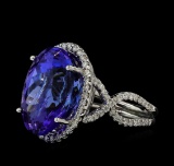 17.09 ctw Tanzanite and Diamond Ring - 14KT White Gold