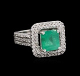 1.48 ctw Emerald and Diamond Ring - 14KT White Gold