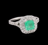 0.92 ctw Emerald and Diamond Ring - 14KT White Gold