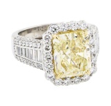 5.02 ctw Center Fancy Yellow Diamond Ring - Platinum