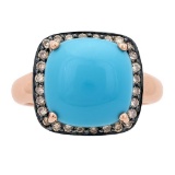 4.89 ctw Turquoise and Diamond Ring - 14KT Rose Gold