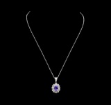 2.48 ctw Tanzanite and Diamond Pendant With Chain - 14KT White Gold