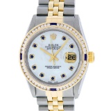 Rolex Mens 2 Tone 14K MOP Sapphire Diamond Channel Set Datejust Wristwatch