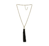 Leather Tassel Square Pendant Chain Necklace - Gold Plated