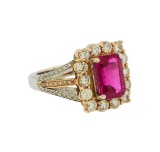 2.77 ctw Rubellite and Diamond Ring - 14KT Rose and White Gold