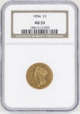 1854 $3 Indian Princess Head Gold Coin NGC AU53