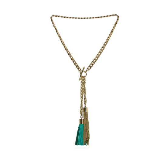 Double Leather Tassel Chain Necklace - Gold Plated