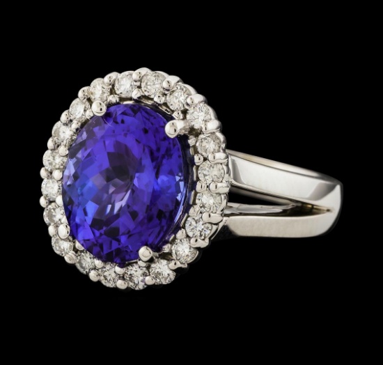 4.76 ctw Tanzanite and Diamond Ring - 14KT White Gold