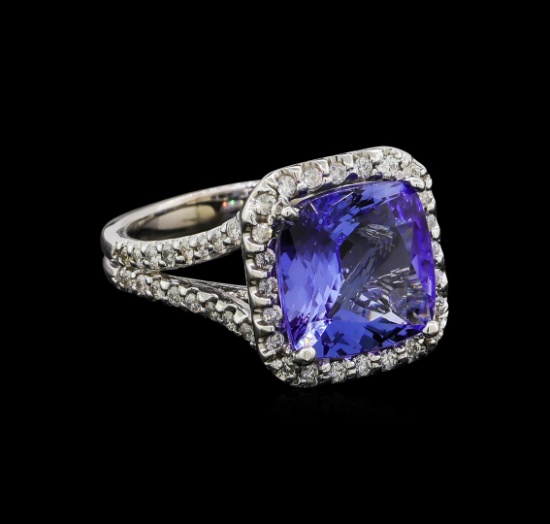 5.06 ctw Tanzanite and Diamond Ring - 14KT White Gold