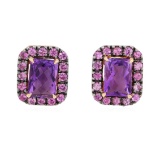 2.50 ctw Pink Sapphire and Amethyst Earrings - 14KT Rose Gold