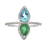 0.77 ctw Emerald and Diamond Ring - 14KT White Gold