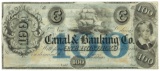 1800's $100 Canal & Banking Co., New Orleans, LA Obsolete Bank Note