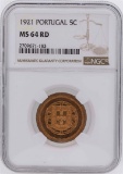 1921 Portugal 5 Centavos Coin NGC MS64RD