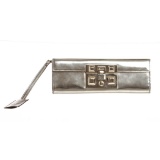 Gucci Metallic Silver Leather Evening Clutch Bag