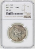 1925 Fort Vancouver Commemorative Half Dollar Coin NGC MS65