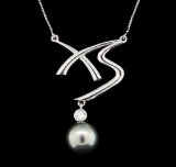 Pearl and Diamond Pendant - 14KT White Gold