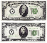 Lot of 1928B $10 & $20 Federal Reserve Notes