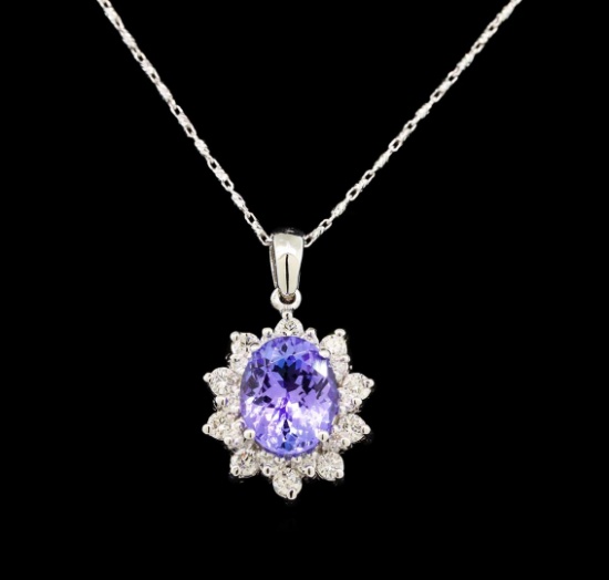 14KT White Gold 3.14 ctw Tanzanite and Diamond Pendant With Chain