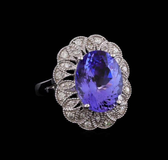 8.58 ctw Tanzanite and Diamond Ring - 14KT White Gold