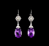 9.17 ctw Amethyst and Diamond Earrings - 14KT White Gold