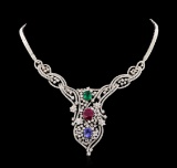 11.56 ctw Ruby, Sapphire, Emerald and Diamond Necklace - 14KT White Gold