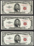 Lot of (3) 1953 $5 Legal Tender Notes