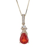 0.79 ctw Fire Opal and Diamond Pendant - 14KT Yellow Gold