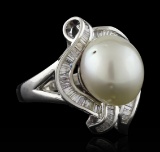 Pearl and Diamond Ring - 18KT White Gold