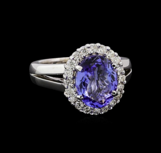 3.54 ctw Tanzanite and Diamond Ring - 14KT White Gold