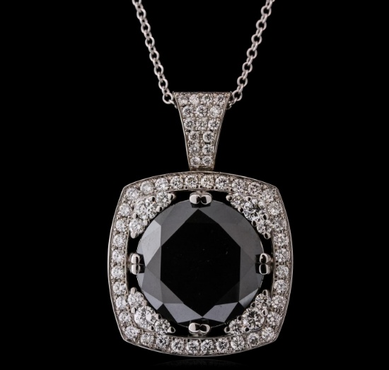 14KT White Gold 18.84 ctw Black Diamond Pendant With Chain