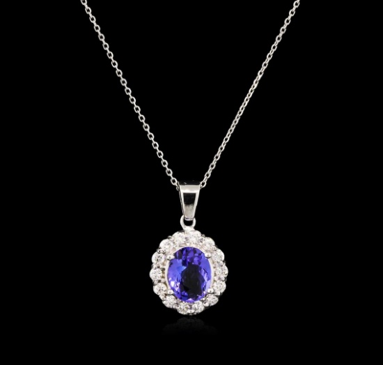 1.75 ctw Tanzanite and Diamond Pendant With Chain - 14KT White Gold