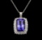 GIA Cert 20.21 ctw Tanzanite and Diamond Pendant With Chain - 14KT White Gold