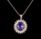 3.20 ctw Tanzanite and Diamond Pendant With Chain - 14KT Rose Gold