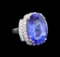 GIA Cert 17.55 ctw Tanzanite and Diamond Ring - 14KT White Gold