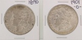 1890 & 1901 $1 Morgan Silver Dollar Coins