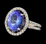 4.10 ctw Tanzanite and Diamond Ring - 14KT White Gold