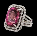 16.15 ctw Pink Tourmaline and Diamond Ring - 14KT White Gold