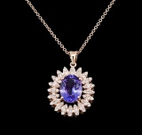 3.20 ctw Tanzanite and Diamond Pendant With Chain - 14KT Rose Gold