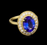 3.47 ctw Tanzanite and Diamond Ring - 14KT Yellow Gold