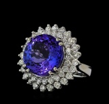 14.78 ctw Tanzanite and Diamond Ring - 14KT White Gold