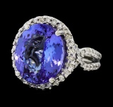 8.44 ctw Tanzanite and Diamond Ring - 14KT White Gold