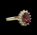 2.11 ctw Pink Tourmaline and Diamond Ring - 14KT Yellow Gold