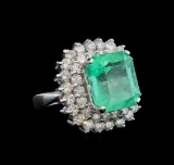 GIA Cert 8.77 ctw Emerald and Diamond Ring - 14KT White Gold